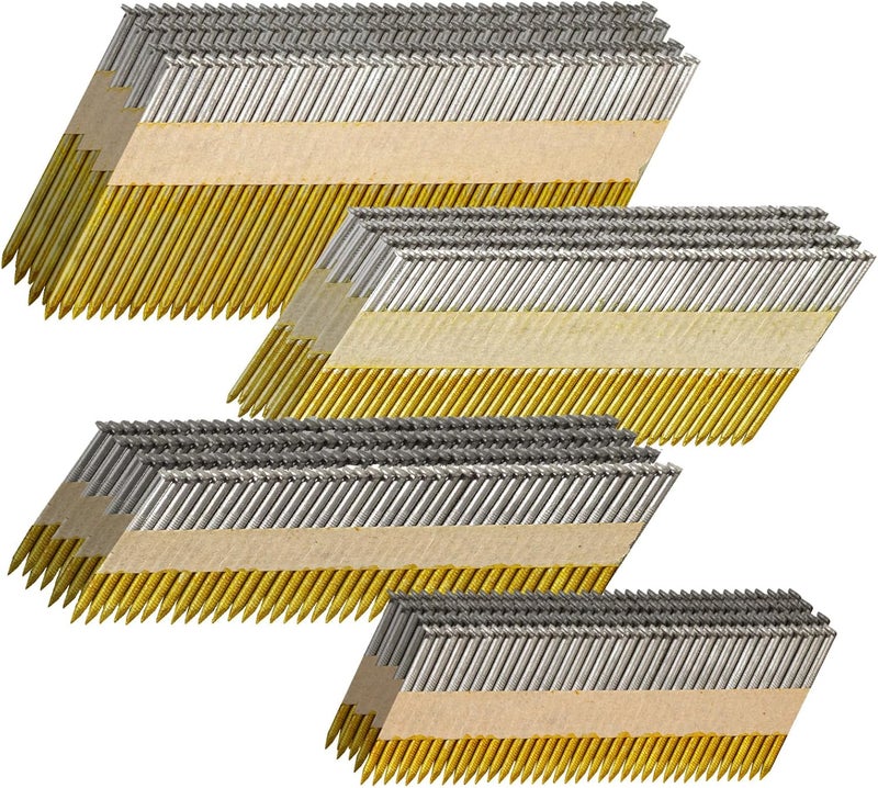 SITLDY 34-30 Degree Framing Nails 4 Sizes (2"+2-1/2"+3.0" Ring+3-1/2" Smooth), D Head Hot Dipped Galvanized Paper Tape Strip Nails, 160 PCS per Size, 640 Count, for 30 to 34 Degree Framing Nailer - Image 1